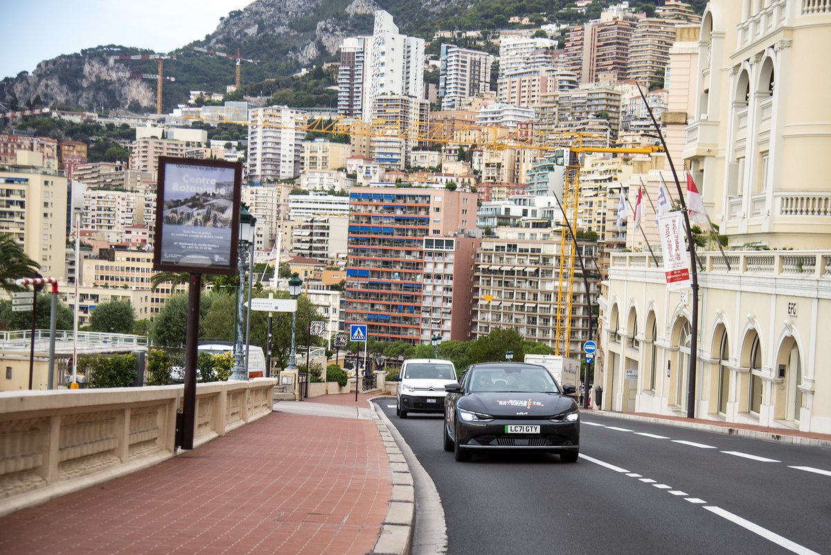 The Driven to Extremes #EuroEVMarathon is inspired by an endurance drive carried out by Sir Stirling Moss 70 years ago. We thought it a fitting tribute if we stoped by Monaco and completed a lap of the famous street circuit. #KiaEV6 #MovementThatInspires #Kia  #DrivenToExtremes