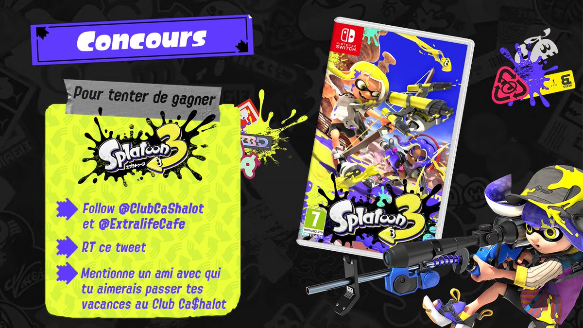 ClubCashalot's tweet photo. CONCOURS !
On vous fait gagner #Splatoon3 ! 🐙🦑
Pour cela, rien de plus simple:
- 🔄 RT ce tweet
- ☑️ Follow @ClubCashalot et @ExtraLifeCafe 
- 💬 Mentionne un ami avec qui tu aimerais passer des vacances au Club Ca$halot !

Bonne chance à tous 💫 https://t.co/8rr5WrLh7G