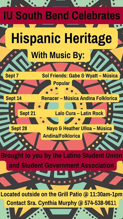 IUSBSoc_Anth's tweet photo. Come join the Latino Student Union and the Student Government Association for a musical mental health refresher! https://t.co/WjOHOMWUPF
