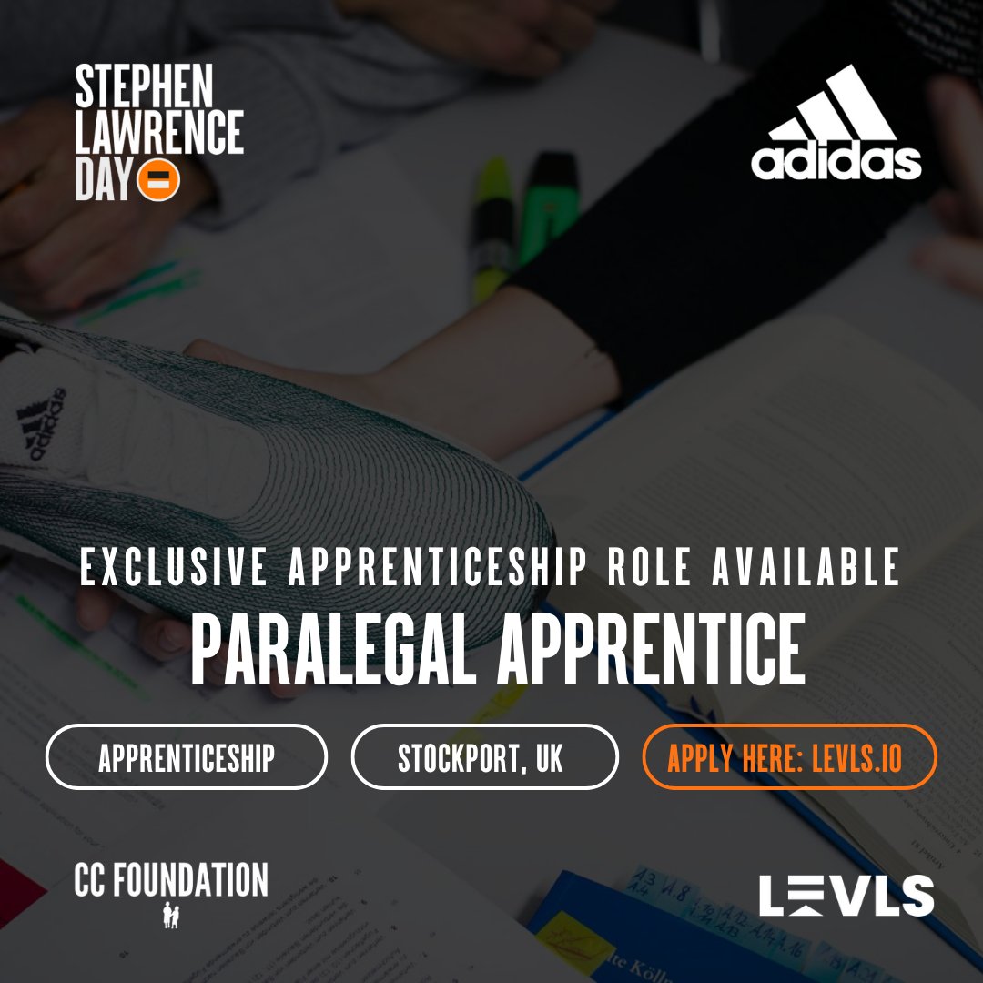 join_levls's tweet photo. adidas are looking for a PARALEGAL APPRENTICE to join their team in STOCKPORT! This is your moment! Visit the link in our bio or https://t.co/7aapP7UX8H to apply for this role today! Deadline for submissions is at Midnight, 11th September, 2022. #apprenticeship #paralegal #adidas https://t.co/zlwj1cOKfe