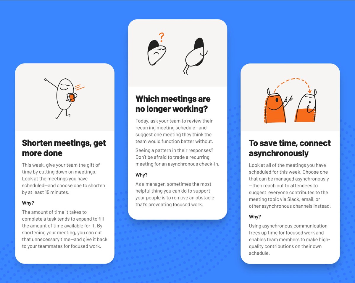 How to lead meetings that people actually want to attend: humu.com/blog/how-to-le…. The best leaders of meetings view their role as stewards of other people’s time. Meeting stewards: 1) Set the line up 2) Inspire strong performances 3) Protect forward progress. By @stevenrogelberg