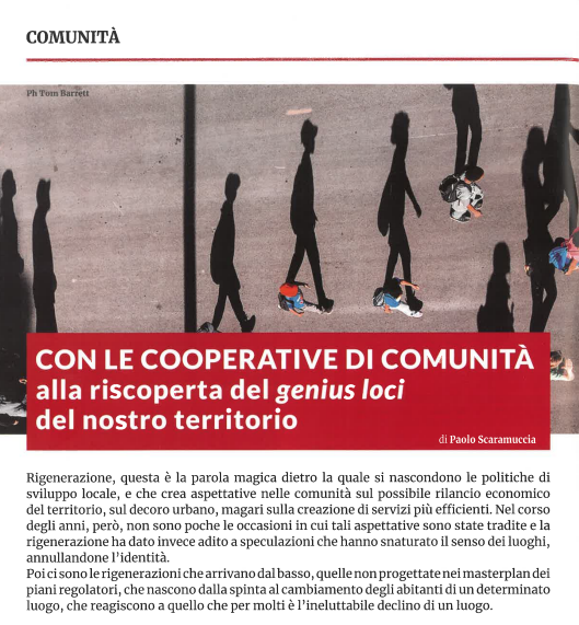 CComunita's tweet photo. 🏘️Le #cooperative di comunità hanno un ruolo centrale nella riappropriazione dei luoghi, nella riscoperta del bene comune, nella rigenerazione dei territori e della loro identità.
Ne ha parlato @p_scaramuccia nell'ultimo numero di Rivista #Solidea👏 https://t.co/VLE5YzYqvG