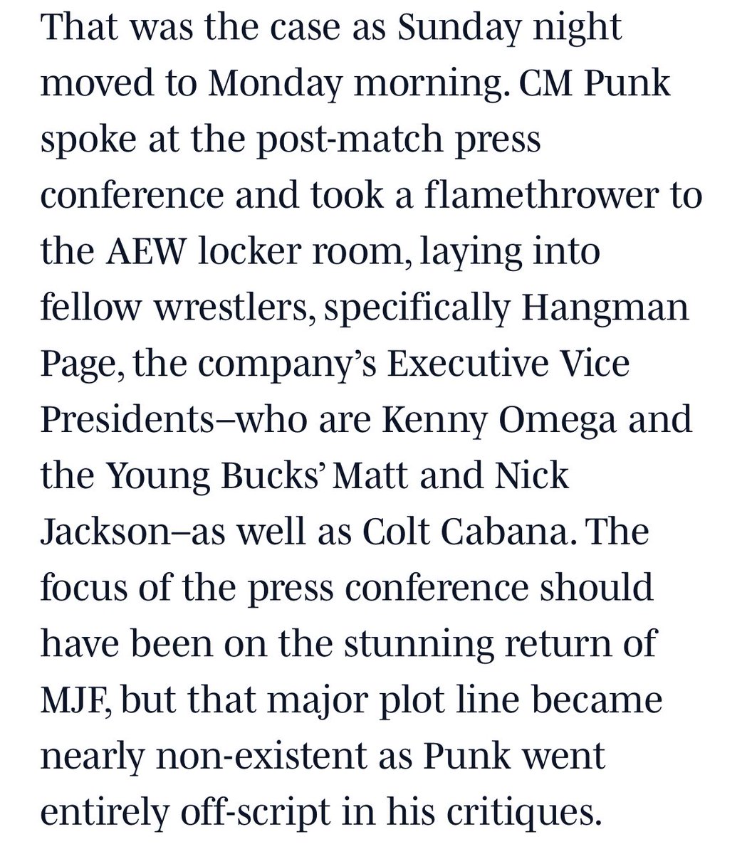 WrestleOps's tweet photo. The punishment will be suspensions for every person involved in the AEW backstage altercation after All Out on Sunday.

CM Punk &amp; Ace Steel will either be a-part of those suspensions or no longer with the company by the end of Wednesday.

- per SI https://t.co/JTCMYKPquD