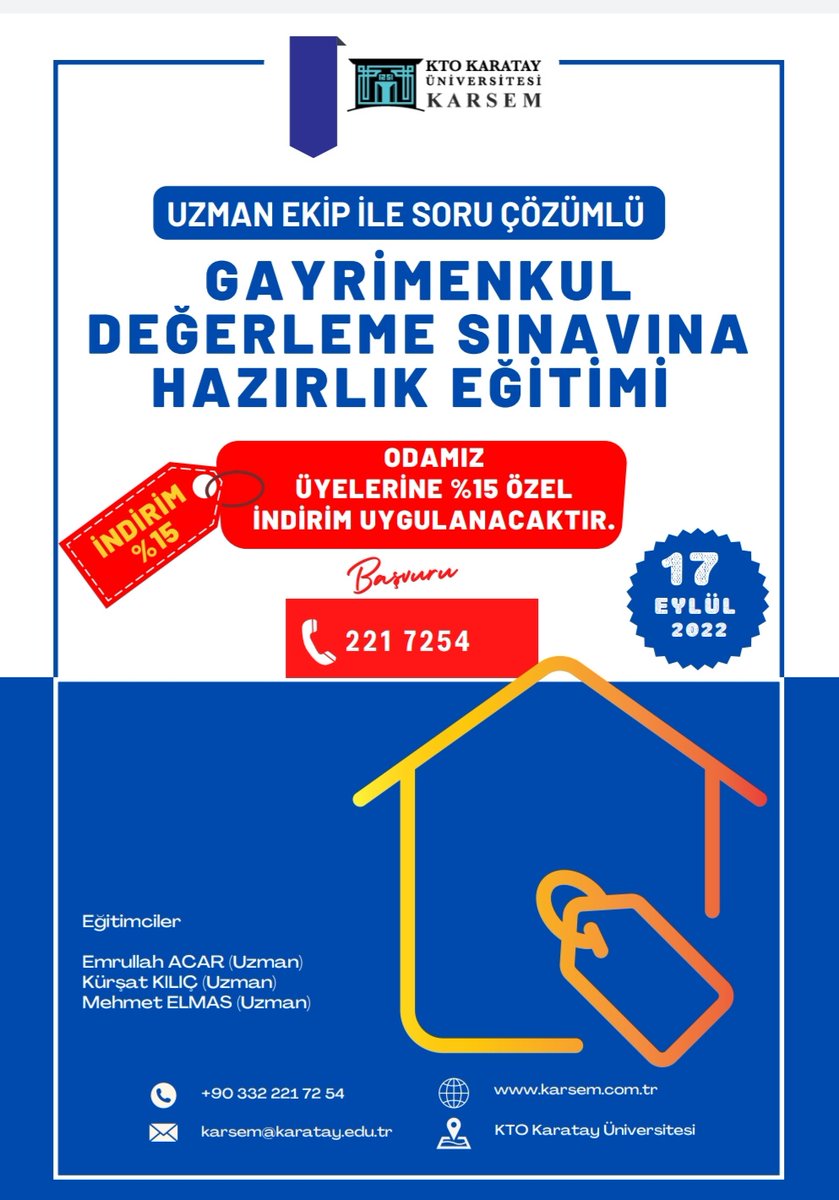 42_imo's tweet photo. Gayrimenkul Değerleme Sınavına Hazırlık Eğitiminde Üyelerimize Özel İndirim.
#GayrimenkulDeğerleme
#Eğitim
#KonyaİMO
#Karsem https://t.co/OZEs0xGU2W