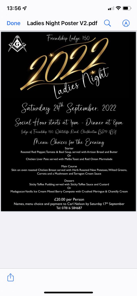 dcraigmcintosh's tweet photo. We’re holding a Ladies Night on 24 September, guests Masonic or otherwise welcome. https://t.co/HQqw9V8rwq