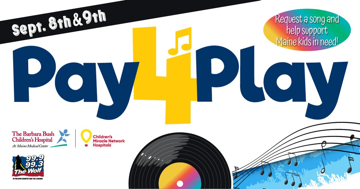 999thewolf's tweet photo. ❤️Good music for a good cause!❤️We hope you’ll tune-in to Pay 4 Play! Its almost time for our 3rd annual Pay 4 Play to benefit #BBCH at @MaineMed!
Join us TOMORROW+FRIDAY to hear songs chosen by Wolf Country+maybe request one of your own?! 🎶Details here: https://t.co/mpdYtprQ0d https://t.co/ONAUZAK30h