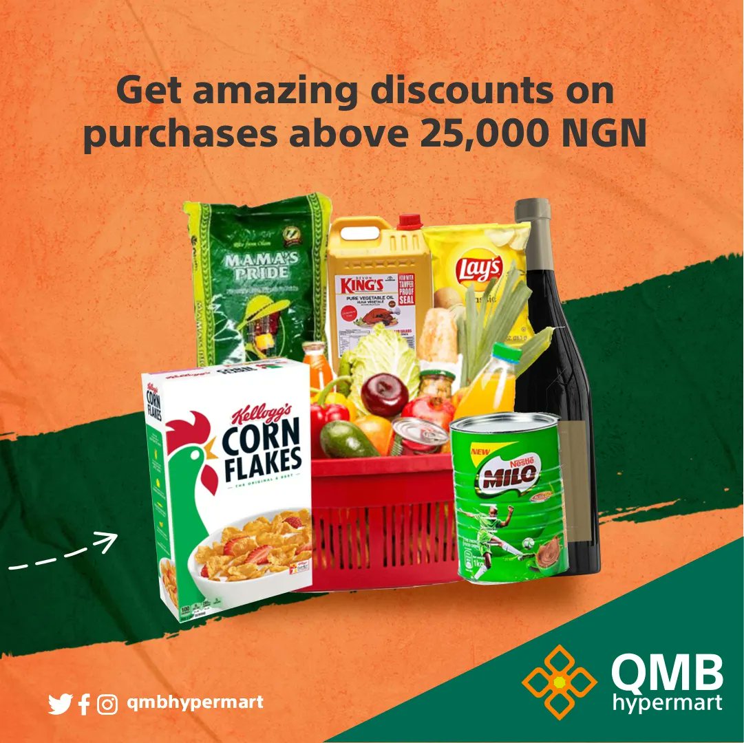 QMBHypermart's tweet photo. Do you know you can get up to 50% off when you make purchases up to 25,000 NGN?

Walk in or shop online and speak to any of our associates. They are on hand to assist you with your shopping needs.

Follow the link in bio for online shopping.

#QMBHypermart #Shopping #QMBOffers https://t.co/4pPj9OMQ23