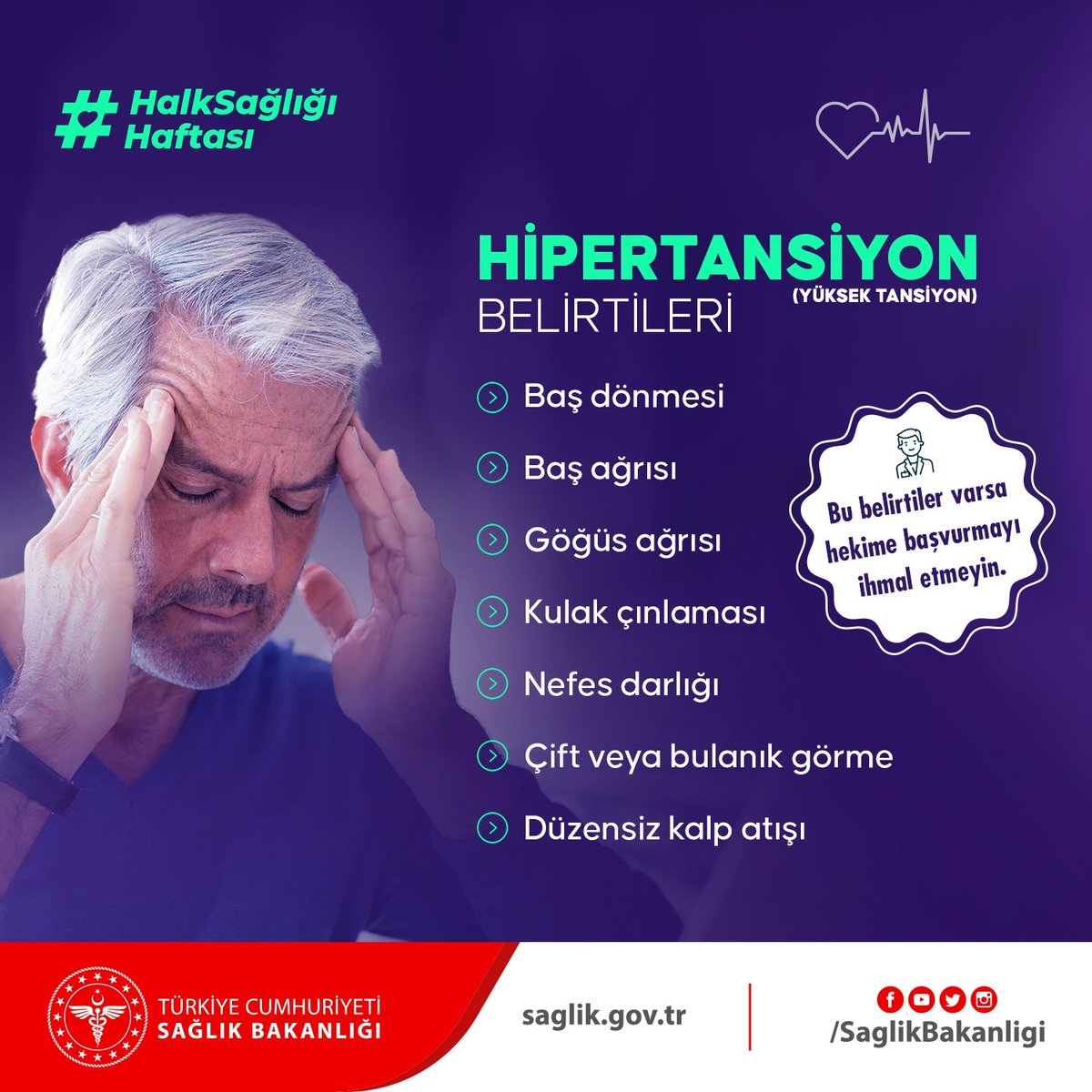 HİPERTANSİYON (YÜKSEK TANSİYON) NEDİR?
Bilgi edinmek için bit.ly/3BauacU linkinde yer alan broşürü inceleyebilirsiniz.
#HalkSağlığıHaftası
#KronikHastalıkTakibi