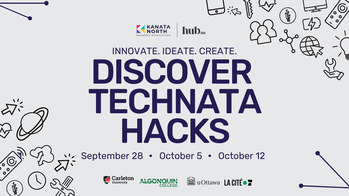 Join us for Discover Technata Hacks alongside our friends <a href="/Hub350/">Hub350</a> &amp; the <a href="/KanataNorthBA/">Kanata North BA</a> for this in-person #hackathon! Discover Technata Hacks is a first-of-its-kind #hackathon aimed at solving real-world problems by leveraging the power of #5G. Learn more: bit.ly/3QPf69u