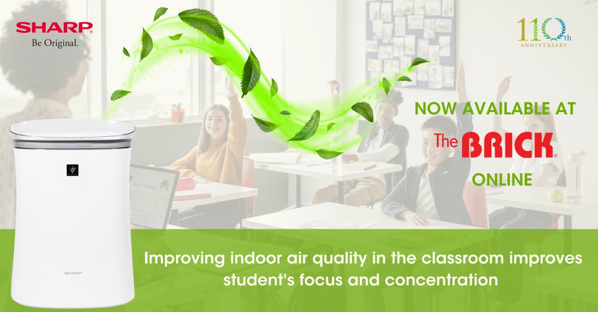 Sharp_Canada's tweet image. #backtoschool 
Did you know that clean air improves children's #health and #learning ability? Trust #Sharp Plasmacluster® air purifier with True #HEPA filtration that captures 99.97% of particles as small as 0.3 microns. 
Now available at The Brick online. bit.ly/3Bh9pMu