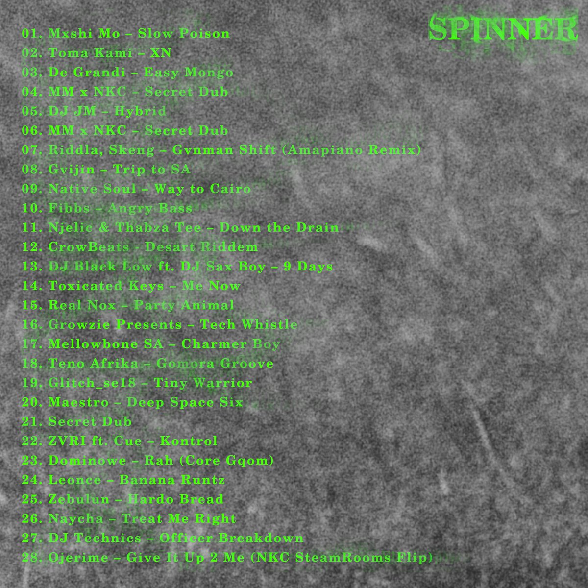 NEW MIX UP
☣ SPINNER ☣

soundcloud.com/nkc/spinner

Ft. music by @MxshiMo @toma_kami @DeGrandi94120 @m_modular @DJ_J_M @djfibbs @NJELIC_SA @iamcrowbeats @ToxicatedReal @GrowziePresents @MellowboneDj @teno_afrika_djy @GL17CH_SE18 @realzvri @DGqomoh @Leonce @supadj_technics & more