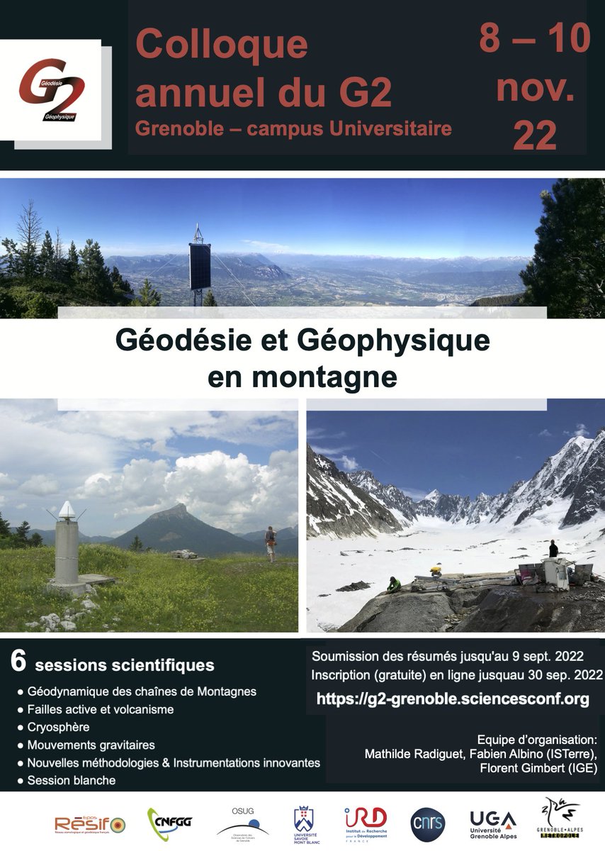 Mathilde Radiguet (@mathradiguet) on Twitter photo Rejoignez-nous pour le colloque annuel du G2 à Grenoble sur le thème "Géodésie et Géophysique en montagne". Soumission des résumés ouverte jusqu'au 9 septembre: g2-grenoble.sciencesconf.org
<a href="/OSUG_fr/">Observatoire des Sciences de l'Univers de Grenoble</a> <a href="/UGrenobleAlpes/">Université Grenoble Alpes</a> Rejoignez-nous pour le colloque annuel du G2 à Grenoble sur le thème "Géodésie et Géophysique en montagne". Soumission des résumés ouverte jusqu'au 9 septembre: g2-grenoble.sciencesconf.org
<a href="/OSUG_fr/">Observatoire des Sciences de l'Univers de Grenoble</a> <a href="/UGrenobleAlpes/">Université Grenoble Alpes</a>