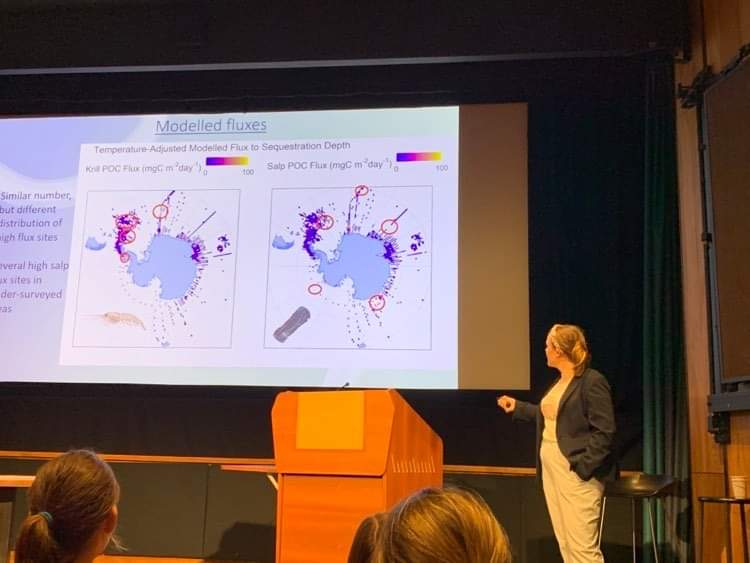 NatNickells's tweet photo. Thrilled to have presented my Masters research on krill and salp's role in the Biological Carbon Pump at #challenger150 today (my first conference!) 🦐🌊 
Thank you to the audience for such great questions and kind feedback!

@challenger_150 @ImperialSci https://t.co/Aeh377dj6q