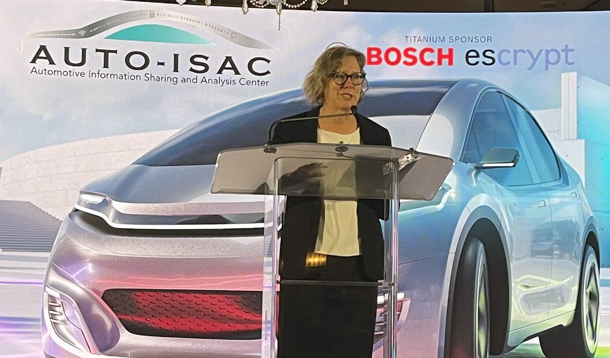 AutoISAC's tweet photo. Ann Carlson, NHTSA, announced at the #2022AutoISACCyberSummit that, at 9 am this morning, NHTSA released updates to its Cybersecurity Best Practices for New Vehicles
https://t.co/agPuufmTgP https://t.co/d83s9bO0CT