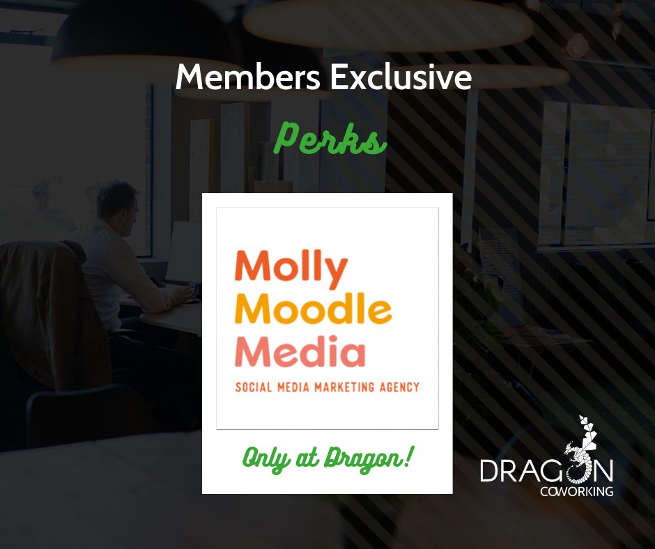 We have partnered with <a href="/MollyMoodleUK/">Molly Moodle Media | Social Media Agency</a> to give our coworkers an amazing perk 🍊

A brilliant opportunity if you need help with your businesses social media! 

#Dragoncoworking #memberperks #coworkers #rochesterkent