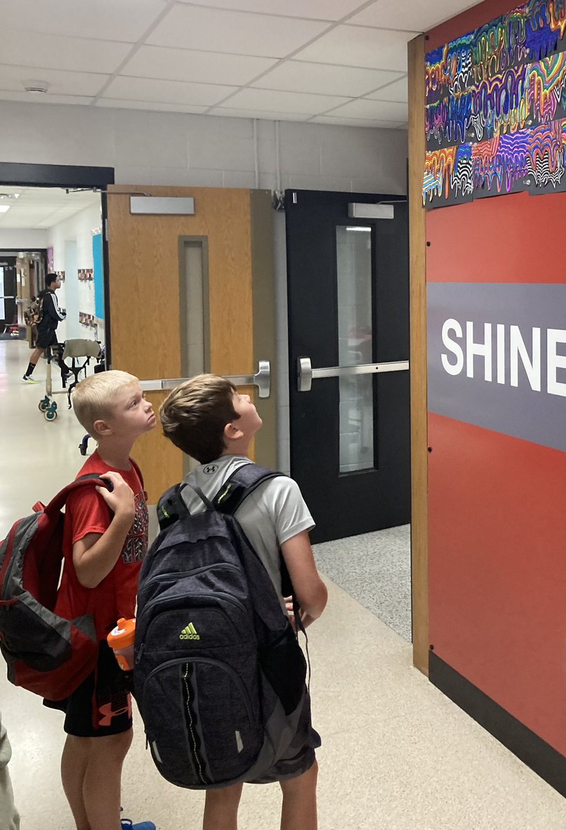 ASCounselor's tweet photo. Students came in this morning and saw their art work displayed!  I love to see how excited they get!!  It’s amazing to watch all kids stop and appreciate the beauty.  Way to go, Mrs. Graham 😁🎨
@MrsGsNSartclass 
@NorthScottASES https://t.co/MCXrxtY7xM