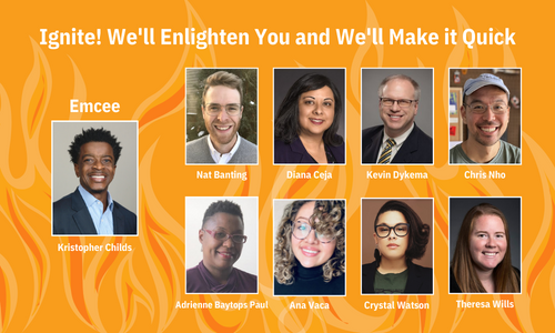 NCTM's tweet photo. View the updated lineup for the Ignite event at #NCTMLA22, 9/30! 🔥
These eight #math educators have accepted the challenge to give a 5-minute talk using 20 slides that auto advance every 15 seconds whether they are ready or not!
Will we see you there? https://t.co/VBVxcejWzb https://t.co/UGc28Nmk2f