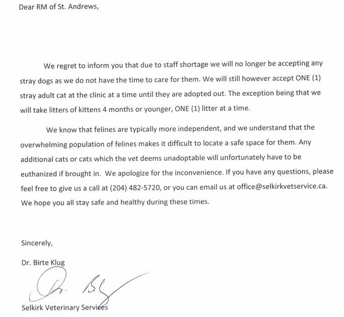 RMofstandrews's tweet photo. Open letter to RM residents from Selkirk Veterinary Services regarding the acceptance of stray felines https://t.co/xqF5ozvxAv