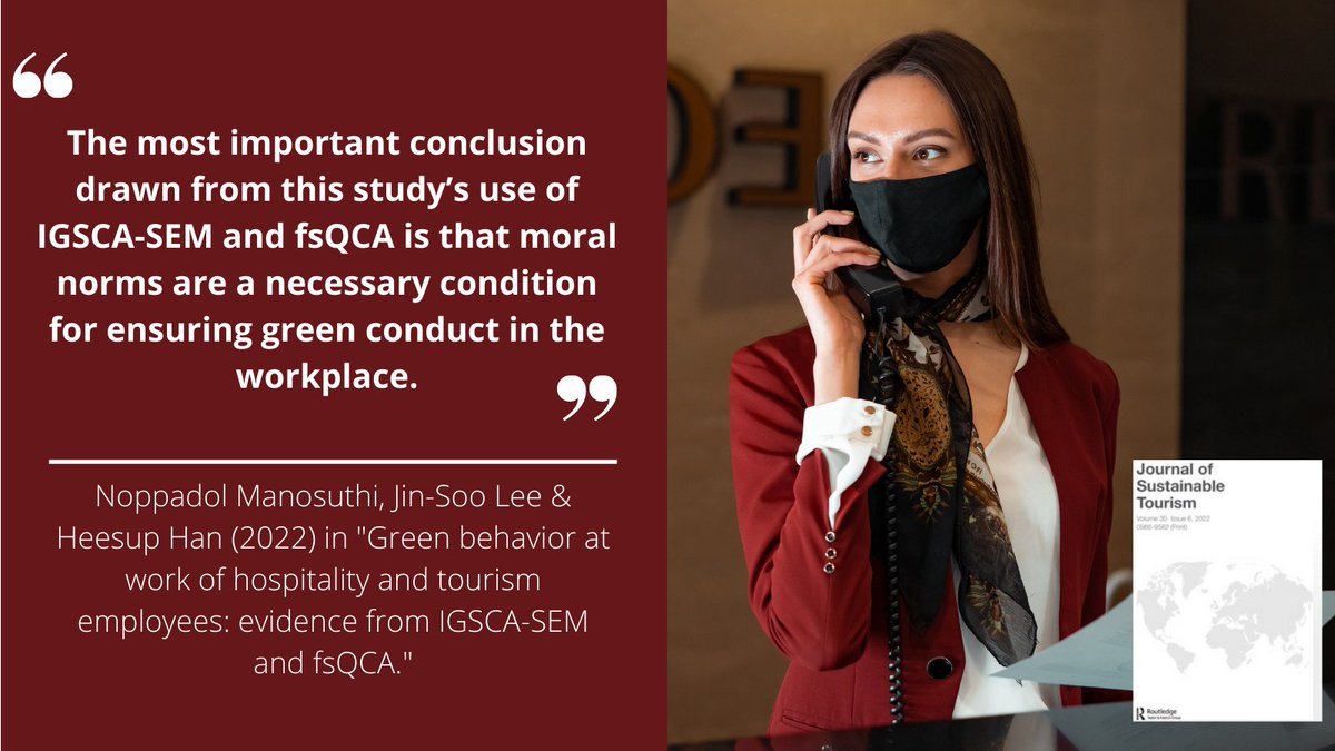 JSustTour's tweet photo. ๐in the #JOST
"#GreenBehavior at work of #hospitality and #tourism #employees: evidence from IGSCA-SEM and fsQCA." By Noppadol Manosuthi, Jin-Soo Lee & Heesup Han
Read further ๐https://t.co/CTF7x6y9zu https://t.co/yGO7LtE2dF