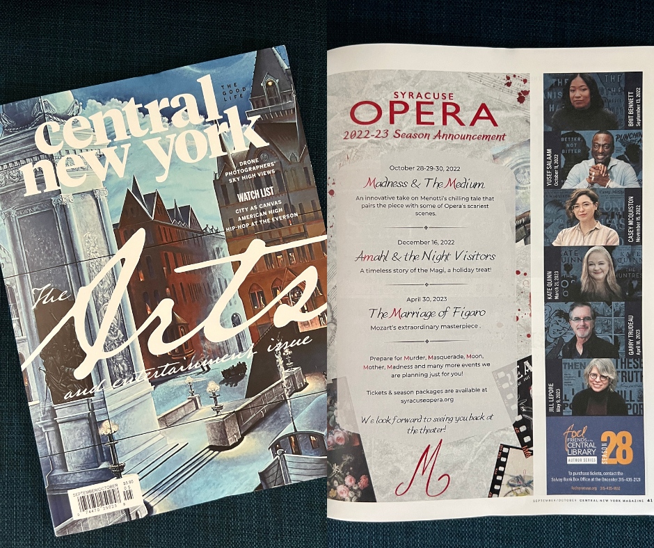 Exciting surprise arrived yesterday--Central New York Magazine's fall edition featuring The Arts! Excited to see a season announcement from Syracuse Opera featured. 👏👏👏

#supportthearts #celebratingclients #graphicdesign #TellingStories #CreatingResults #MediaBrush