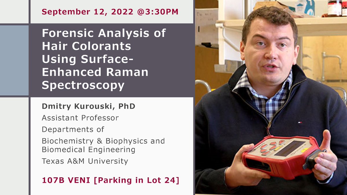 tamutox's tweet photo. Toxicology seminars Fall 2022 series begins on Monday September 12 with a presentation from our newest member, Dr. Dmitry Kurouski @KurouskiLab! Join us in 107B VENI @tamuvetmed https://t.co/Ww2bq5L03x