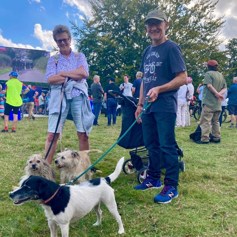 Colin Broadbank with his wife Joan from #Knaresborough at Duncombe Park with dogs Florence, Bertie and Echo for the #TourofBritain. 

The couple have chatted to lots of people who all say how beautiful North Yorkshire is. 

As Colin said: “Why wouldn’t they? It’s stunning.”