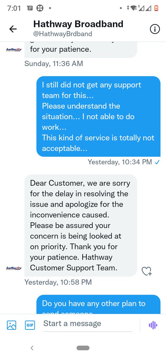 shanugupta26's tweet photo. What do you want guys @HathwayBrdband do you want me to take router to your place and then you guys will look..
I have been waited for a week but ur support team did not shown here.. and @HathwayBrdband msg me keep patience.. i have taken leave for this today.. #badservice https://t.co/IgpGRy5qsT