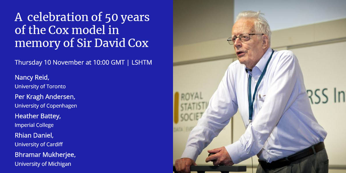Join us for an in-person symposium to celebrate 50 years of the Cox model.

📆 10 November
🕧 10:00 GMT 
📍 LSHTM 
🗣️ <a href="/reid_nancy/">Nancy Reid</a>, @statnav, <a href="/BhramarBioStat/">Bhramar Mukherjee</a>, Per Kragh Andersen &amp; Heather Battey
🔗 bit.ly/3evmI2Q