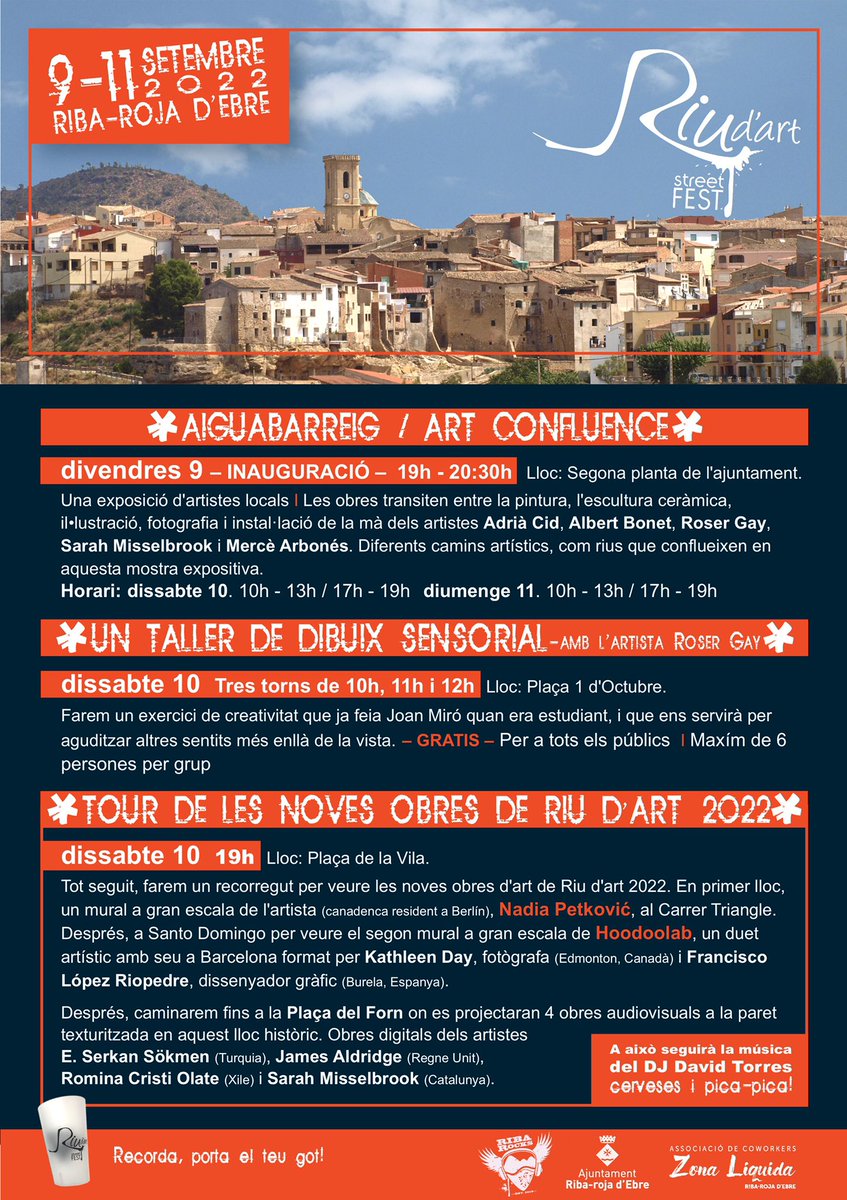 riba_rocks's tweet photo. Aquí teniu totes les activitats de Riu d'art 2022!
Here are all the activities of Riu d'art 2022

#riudart2022 #ribarojadebre #ribarocks #artenelscarrers #streetart #murals #novesobres #tallerdart #inauguracio #presentació #exposició #openairgallery #artinthestreets @Zona_Liquida https://t.co/e2fpL4i8is