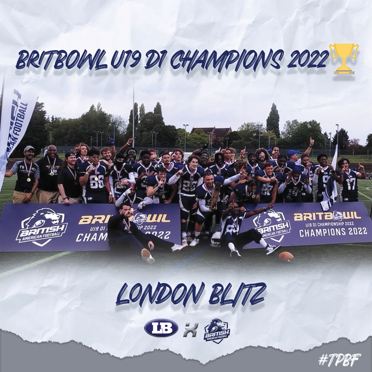 LondonBlitz's tweet photo. Our Under 19s are the 2022 BritBowl U19 D1 Champions! After an incredible game by the team this Sunday, dominating in all 3 phases of the game. Defeating the Tamworth Phoenix 46-0. https://t.co/GoXX8QmZvh