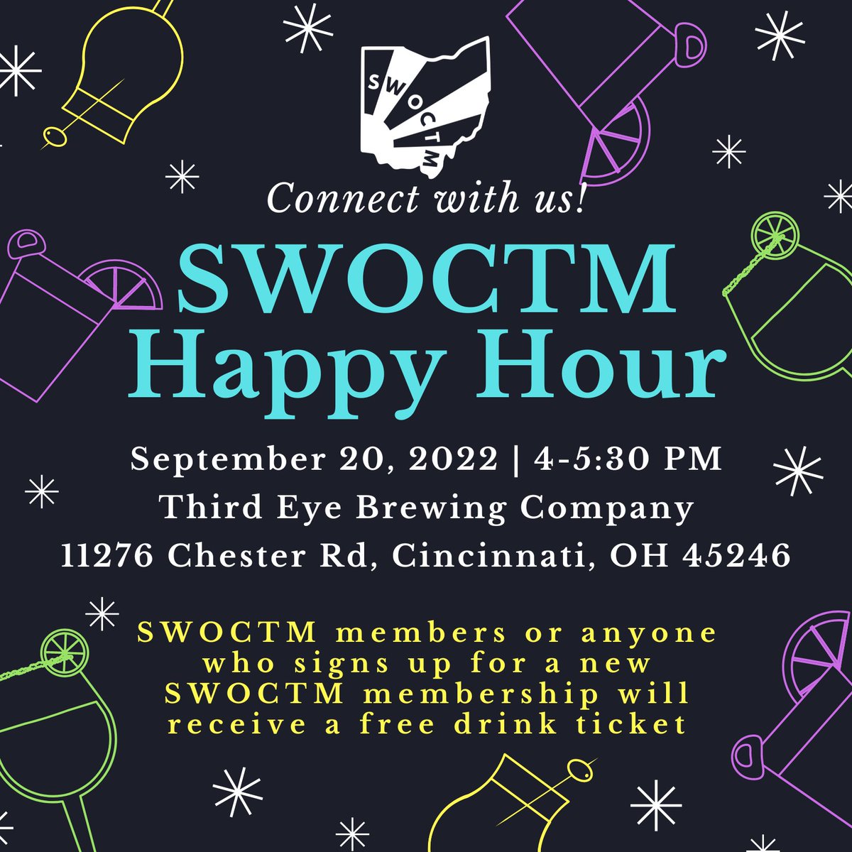 We would love to see you all at our first informal event of the year- Happy Hour!! All are welcome, even if you can only stop by for a short time. We look forward to catching up and hearing about how your year is going so far👍🙂 Details below