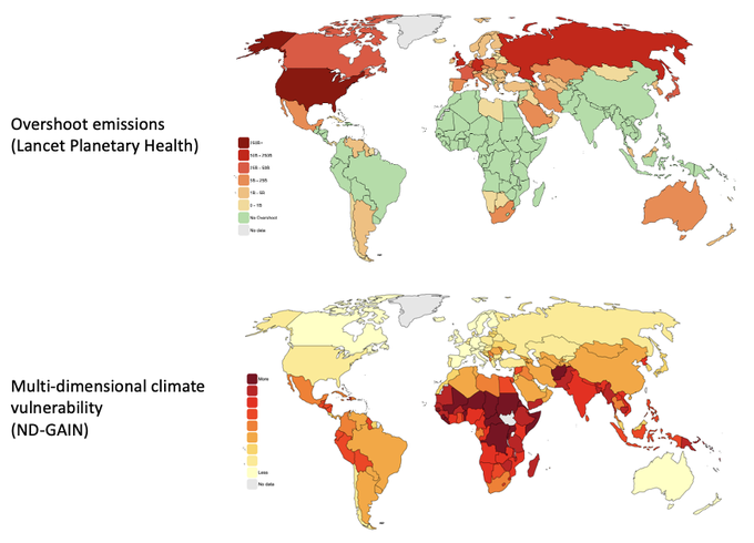 ianbremmer's tweet photo. the world’s biggest emitters vs. those most vulnerable to climate change impacts

nations causing the crisis have a responsibility to help those most affected by it
but that’s not where we’re presently heading...

ht @jasonhickel https://t.co/qk5mzU3VZ2