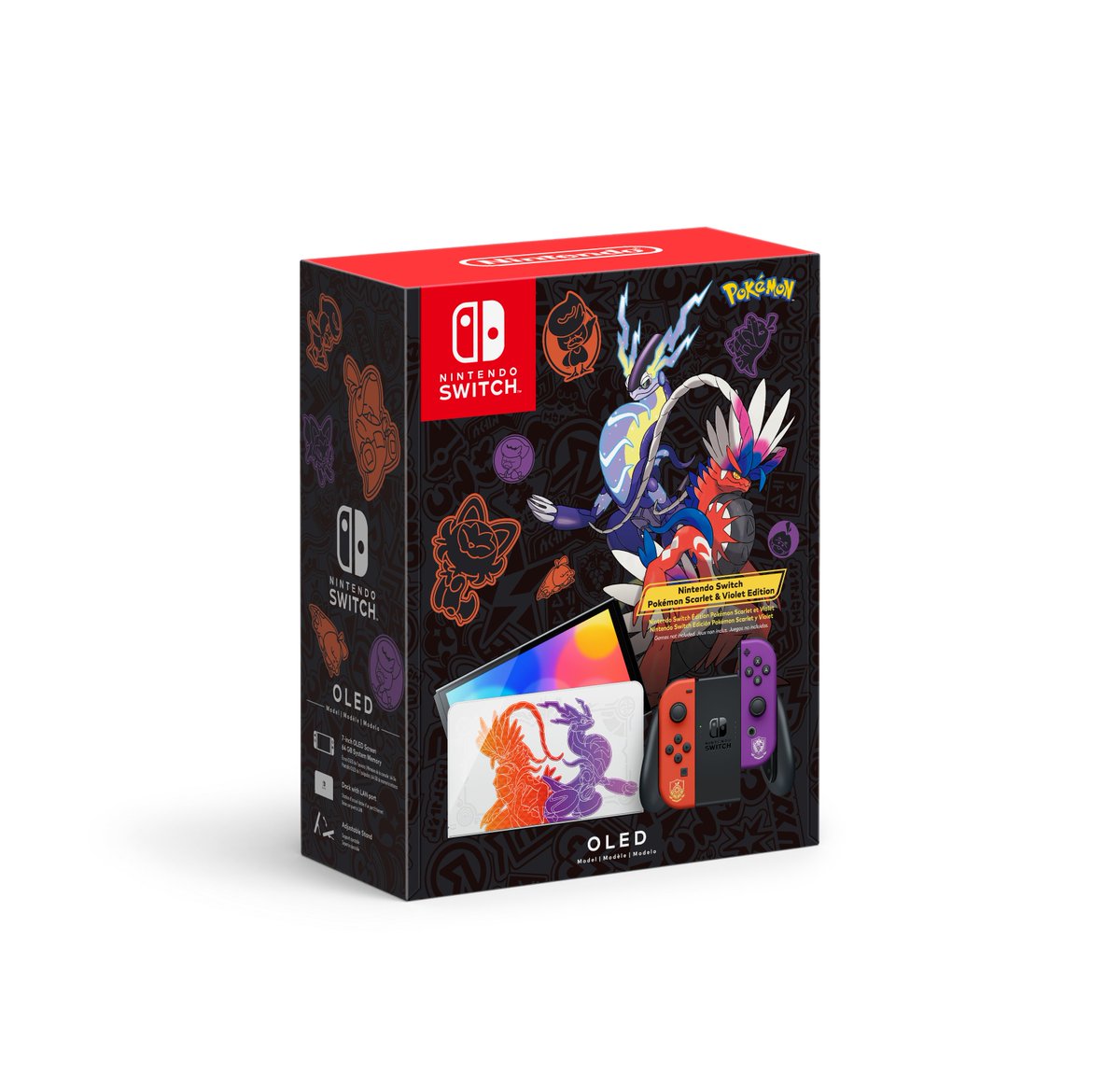 pokejungle's tweet photo. High-resolution images of the new limited-edition Scarlet &amp; Violet Switch OLED #PokemonScarletViolet For full trailer and details: https://t.co/VXre2OuoB9 https://t.co/9PPI05ekXd