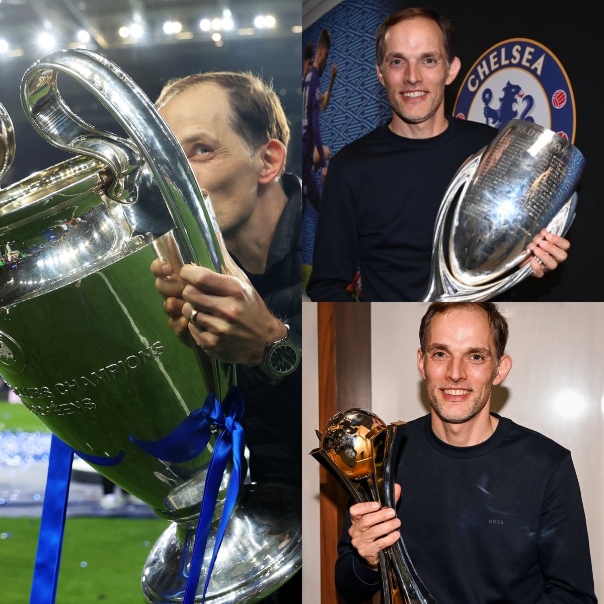 Tuchel como DT del Chelsea:

➤ Campeón de Champions.
➤ Campeón de Supercopa de Europa.
➤ Campeón de Mundial de Clubes.
➤ Finalista de FA Cup.
➤ Finalista de Copa de la Liga.
➤ Venció a entrenadores como Zidane, Ancelotti, Pep, Klopp, Simeone y Mou.

HISTORIA CON LOS BLUES.