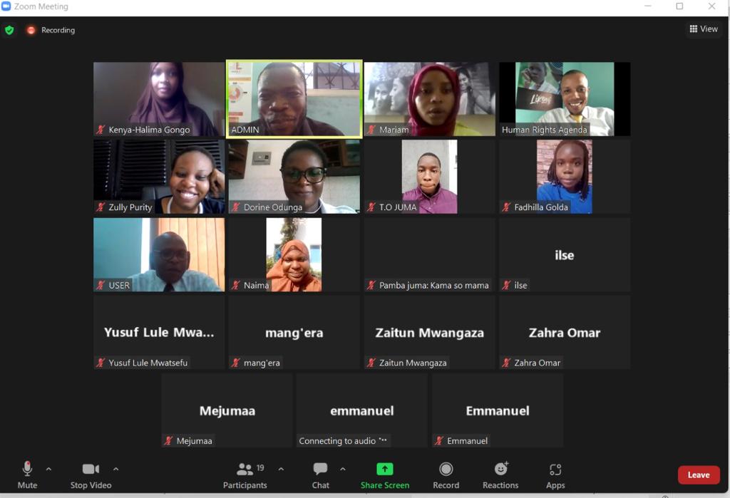 Today we commenced our first virtual learning session, aimed at empowering mentees to effectively respond to violations of human rights and better serve vulnerable groups and their communities.
We discussed the common abuses against women and challenges faced in accessing justice