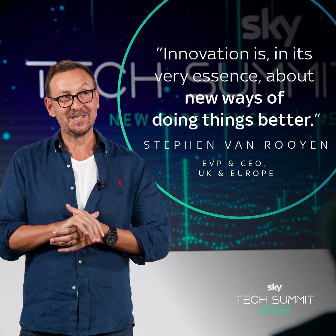 SkyGroup's tweet photo. How do we ensure innovation thrives? π€
EVP and CEO of UK and Europe Stephen van Rooyen busts some myths π₯ and shares his insight on the most important ingredients to nurturing a culture of innovation in his keynote speech at #SkyTechSummit 2022. https://t.co/DSDA1Mmopt