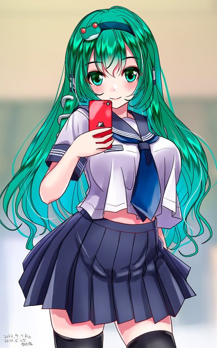 早苗さん自撮り…神社を支援してくれるという資産家のおじさまの別邸かどこかで。(CG集用に塗り直し) 