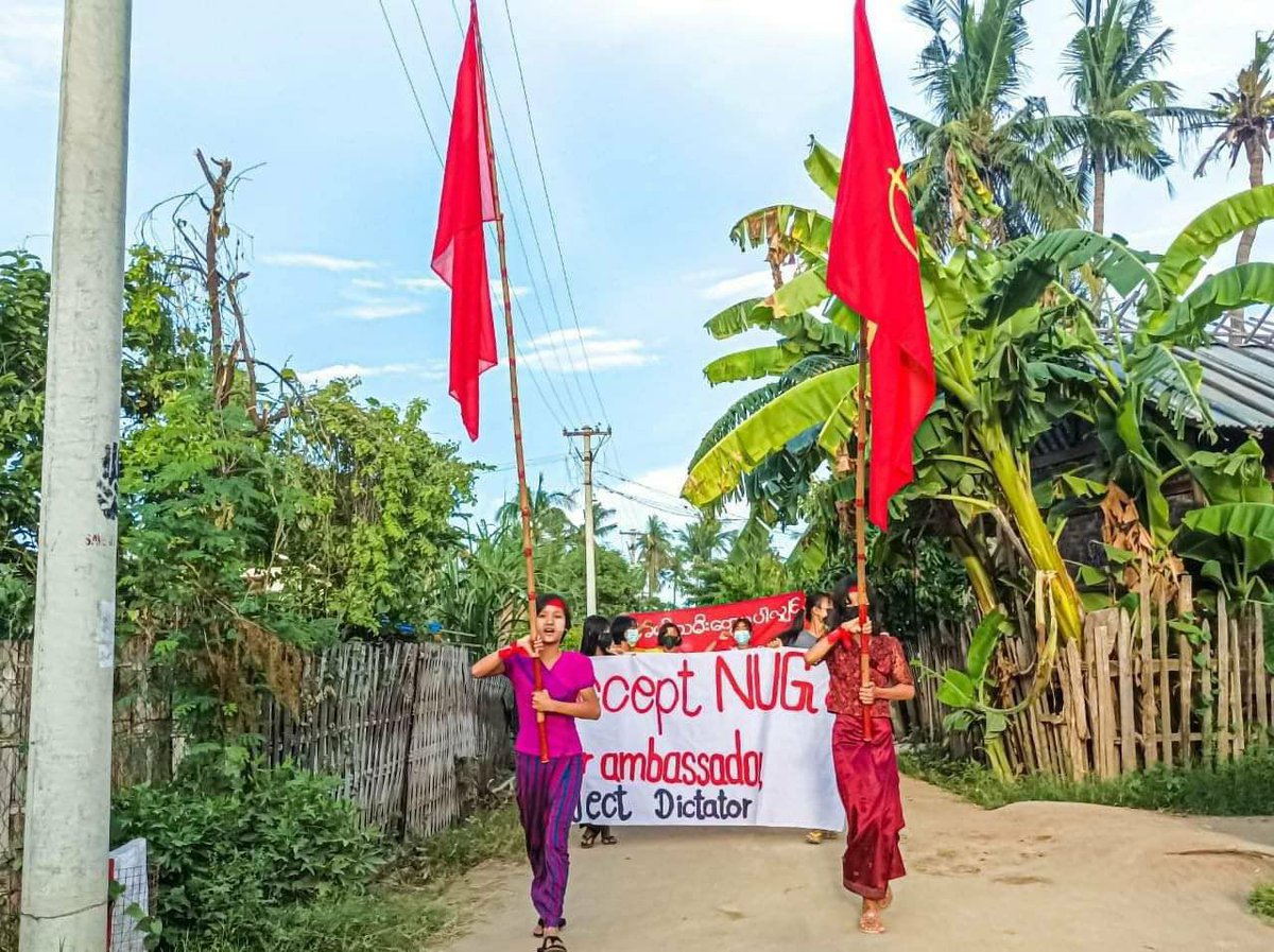 cassiakhin's tweet photo. The protest against genocidal military dictatorship was held by the protesters of Shwe Nwe Thway Strike in Yinmarbin township today.  #2022Sept7Coup #UN_ProveYourExistence4Justice #WhatsHappeningInMyanmar https://t.co/tWXeiYvyKQ