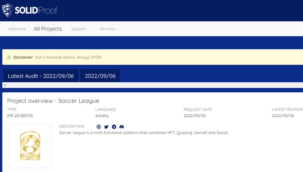 SLGSocceleague's tweet photo. Our token $SLG has been audited by SOLIDProof Audit

Our contract is safe and secure

It's time to start our Flying Moon project🚀🚀🚀🚀🚀🚀🚀

Audit report link: https://t.co/c81TJYWkHv https://t.co/O3SI4slbjh