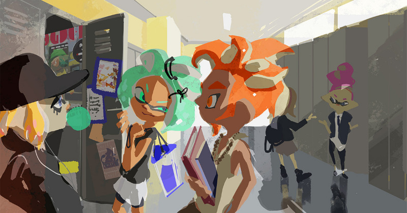 Nintendo's tweet photo. [任天堂HP]「開発者に訊きました：スプラトゥーン3」のChapter1、2を公開しました。

イカたちの世界の地図資料やコンセプトアート、音楽づくりの背景、ブキやギアのアイデアまで、その考えやこだわりを開発者みずからの言葉でお伝えします。

#スプラトゥーン3