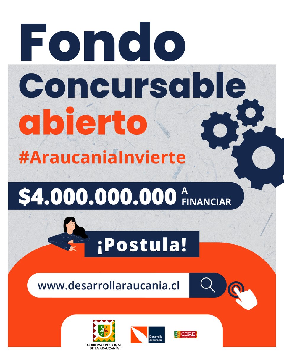 ✅ Los Fondos Concursables año 2022 ascienden a un monto total de $ 4.000.000.000 millones de pesos 💯

✅ Quienes deseen postular deben ingresar a la página web desarrollaraucania.cl 📩