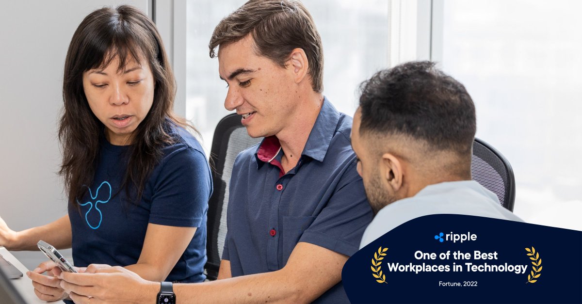 Ripple's tweet image. We are proud to be included on @FortuneMagazine’s #BestWorkplaces in Technology 2022 List!🎉bit.ly/3wYnR9J 

#RippleLife