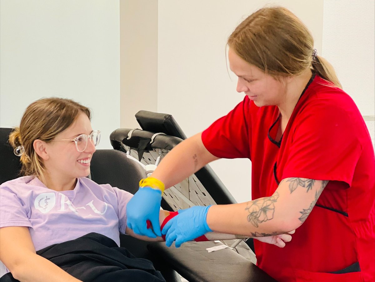 KansasCityU's tweet photo. The @APAMSA, in partnership with the @RedCross, hosted a blood drive at the KCU-Joplin campus. To help alleviate an ongoing nationwide blood shortage, students happily donated. #APAMSA #AmericanRedCross https://t.co/uCZw1ihfIm