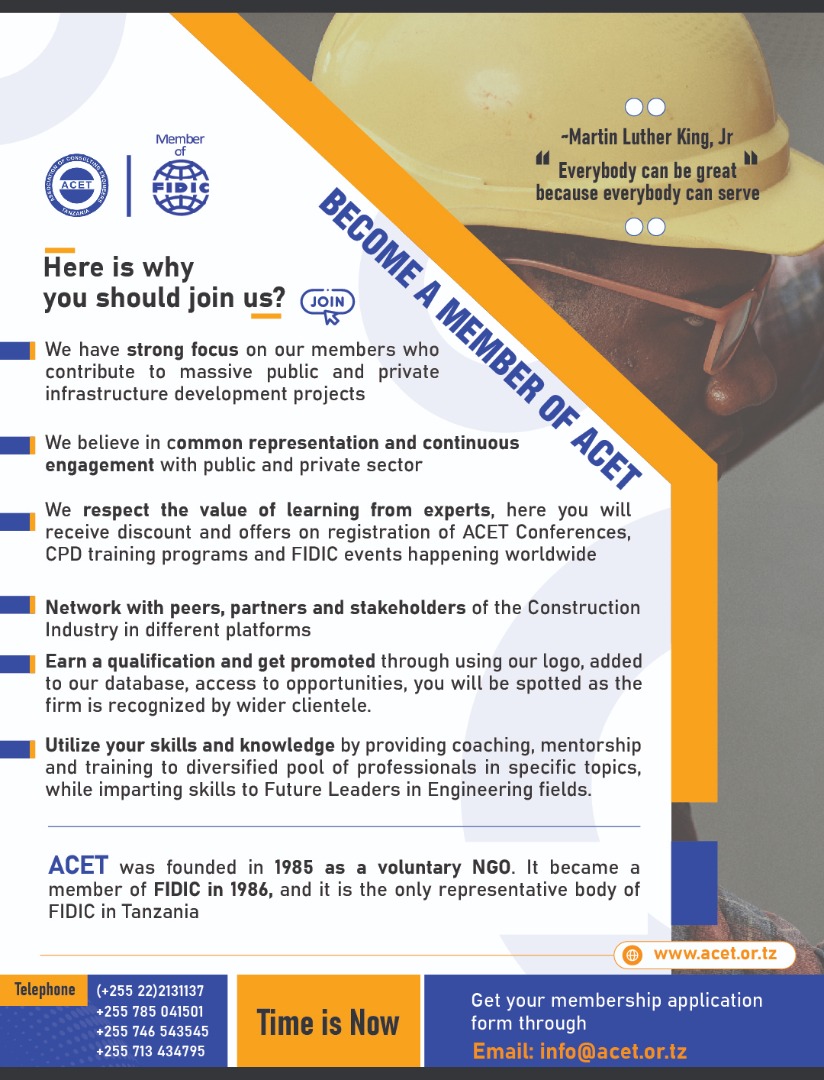 Become a member of our prestigious, long standing professional Association which was formed in 1985. 
Download your application form by Visiting our website at: acet.or.tz
