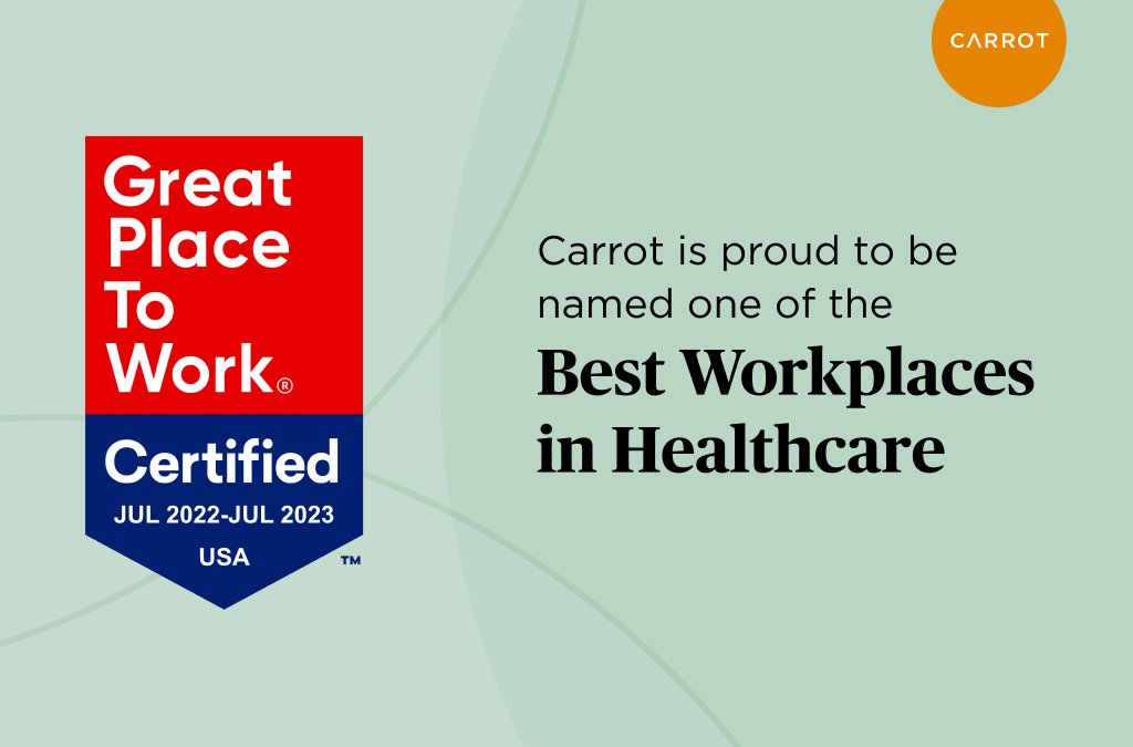 CarrotFertility's tweet photo. Carrot is proud to be named one of the Best Workplaces in Healthcare by @GPTW_US and @FortuneMagazine. Thank you to our team for making Carrot a great place to work! https://t.co/OkSVu8J5lR

#bestworkplaces #GPTWcertified #growatcarrot https://t.co/EGBpL55GL1