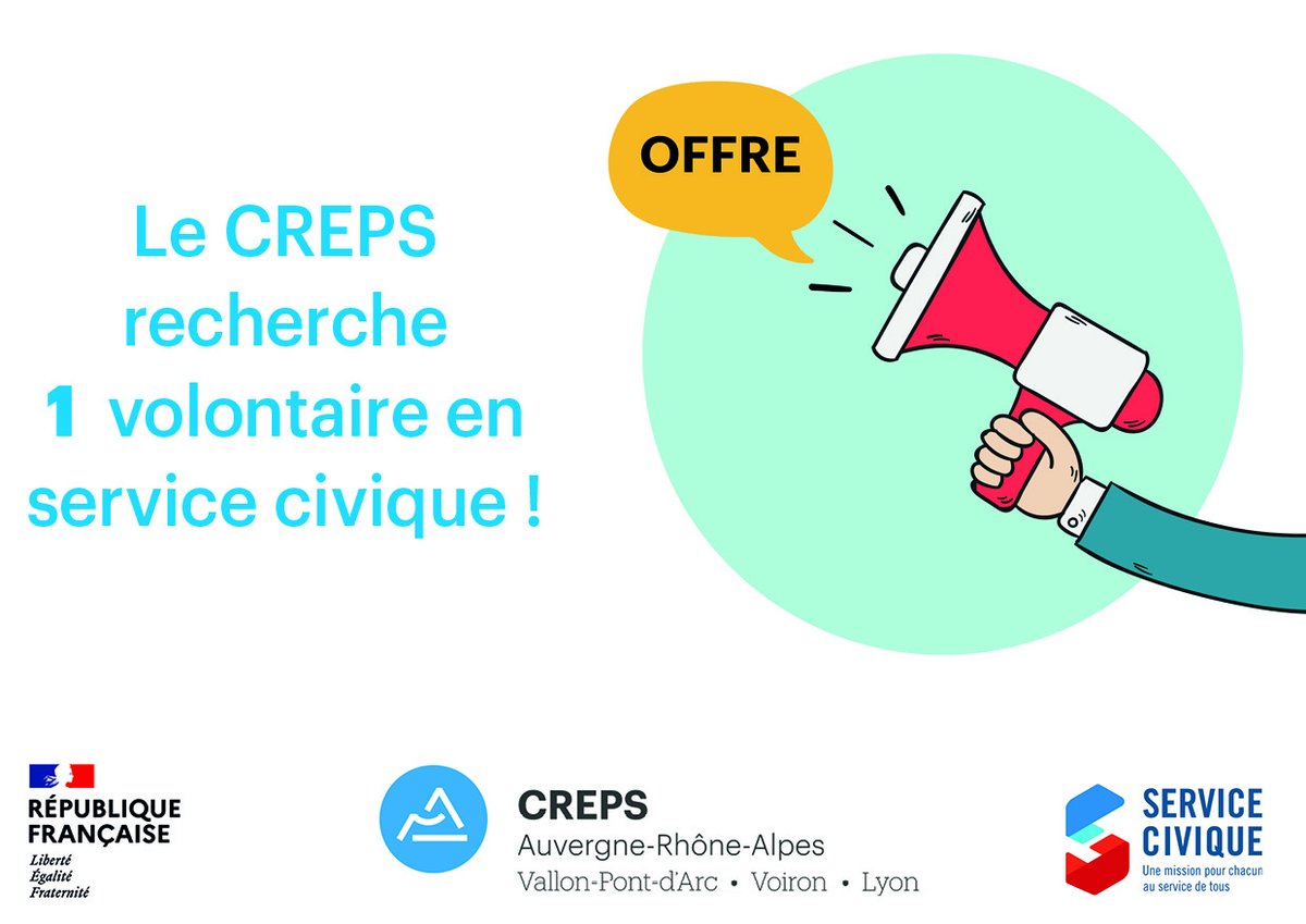 Tu as entre 18 et 25 ans, dynamique et motivé ?
Les sports de nature et la protection de l’environnement t’intéressent ? 
Rejoins le #crepsrhonealpes pour une mission de #servicecivique de 8 mois, à partir du 01/11/22. 
Infos / candidature > urlz.fr/j73m