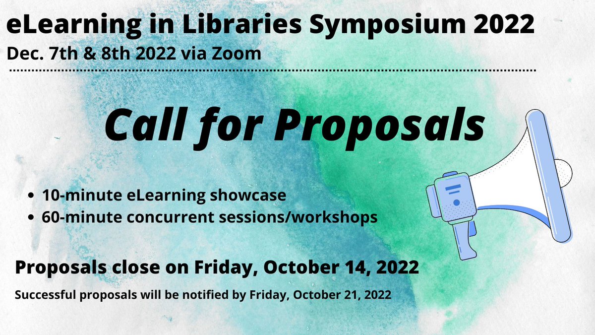 Hey #library and #edtech folks! The <a href="/elearnlib/">elearnlib</a> Symposium is coming this Dec! Please consider submitting a proposal to our not so little unconference :)  Submit your proposal  bit.ly/eLearnLIB2022p… or visit their website for info  bit.ly/elearninlibrar…