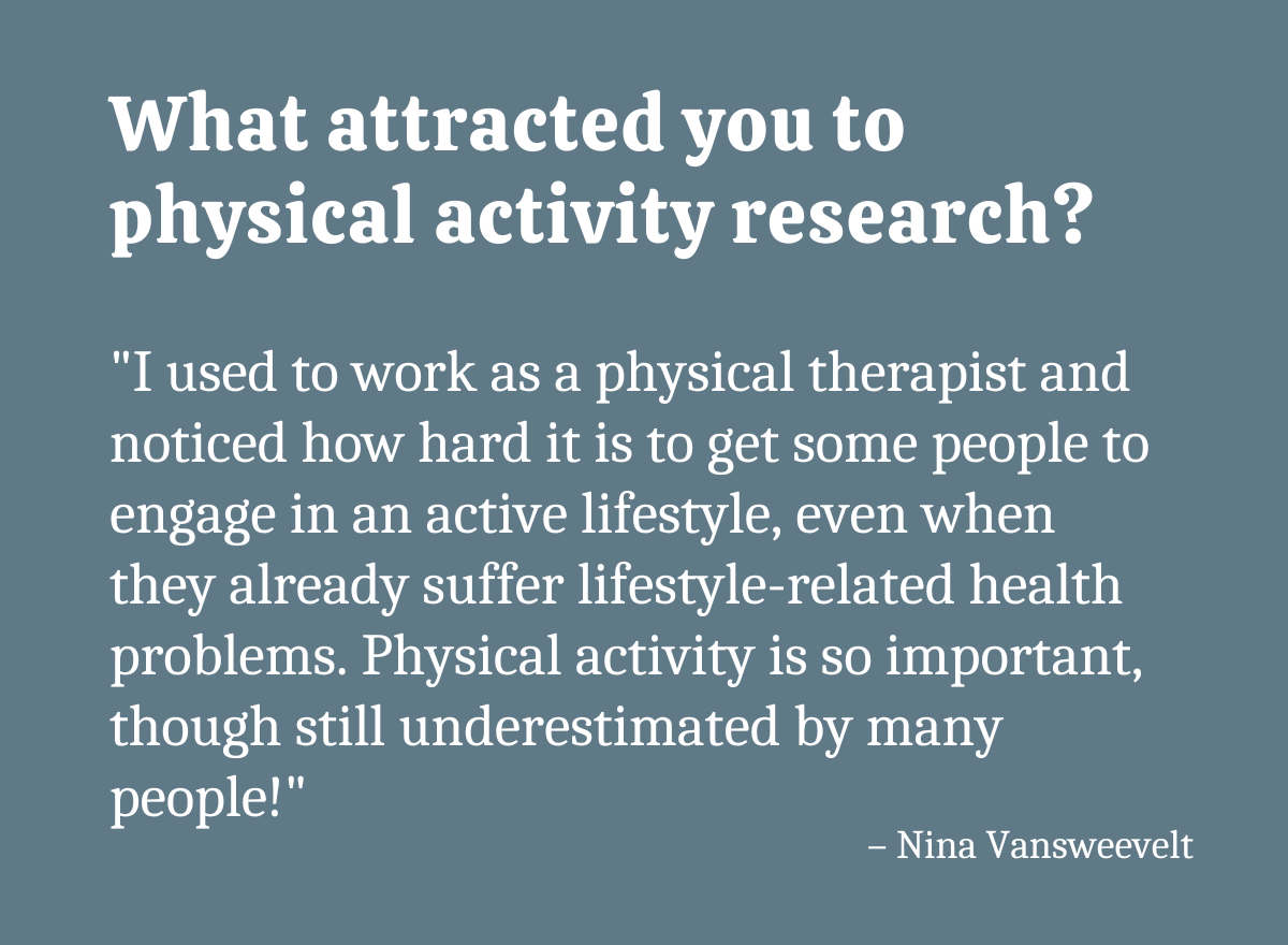 JPAHjournal's tweet photo. Meet Nina Vansweevelt, an #EarlyCareerResearcher who just published an open access review on PA during the retirement transition w/mentors @JanSeghers, @filip_boen &amp; Jannique van Uffelen from @KU_Leuven's Dept. of Movement Sciences.

👋@NVansweevelt 🇧🇪

➡️https://t.co/CY5G94rgc6 https://t.co/jb3lNwCHwQ