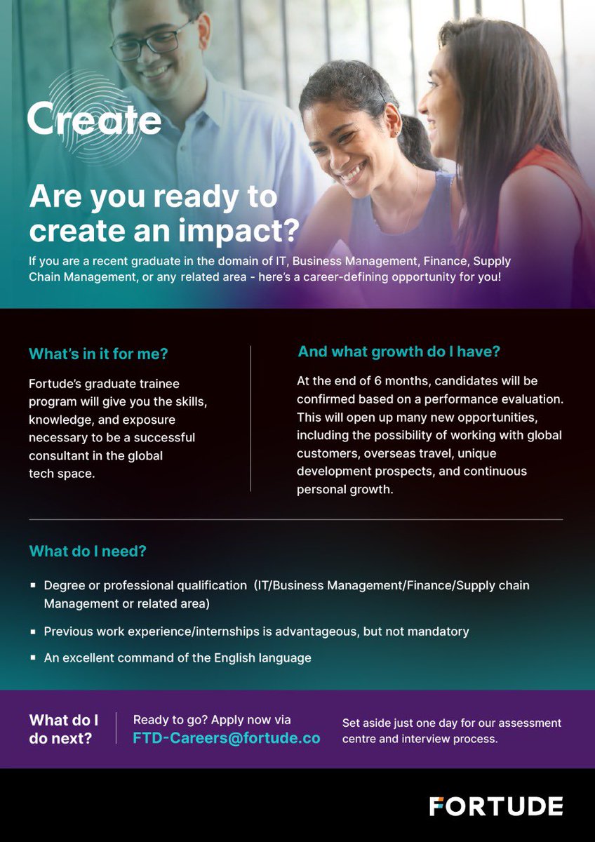 Recent graduates looking for a career-defining opportunity in the global tech space, apply today <a href="/FortudeCo/">Fortude</a> #lka
