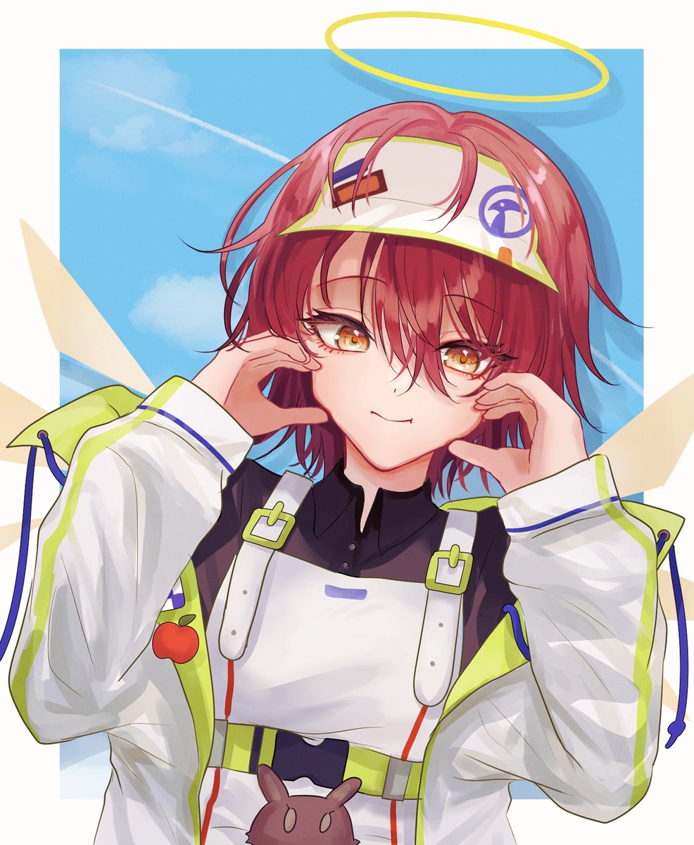 exusiai (arknights) 1girl solo halo red hair visor cap jacket short hair  illustration images